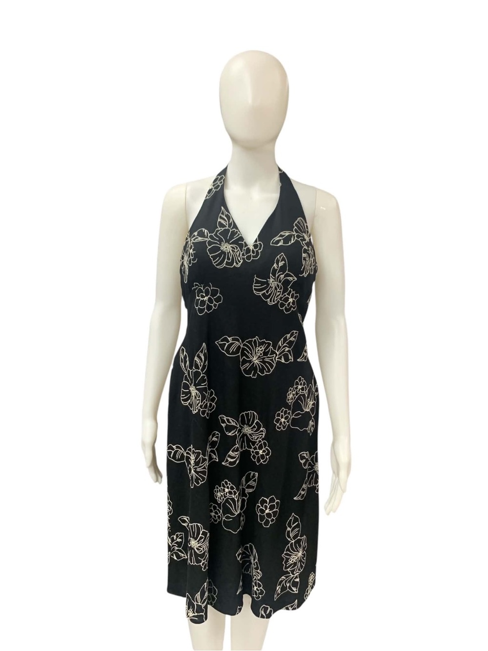 Evan Picone Black Halter Floral Midi Size M
